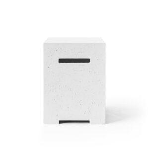 A front view of a propane tank cover in natural colored lightweight concrete.